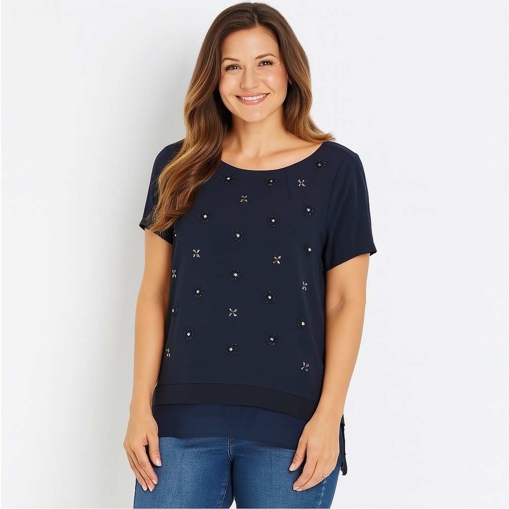 WHBM Beads & Bling Black Knit Top Size M